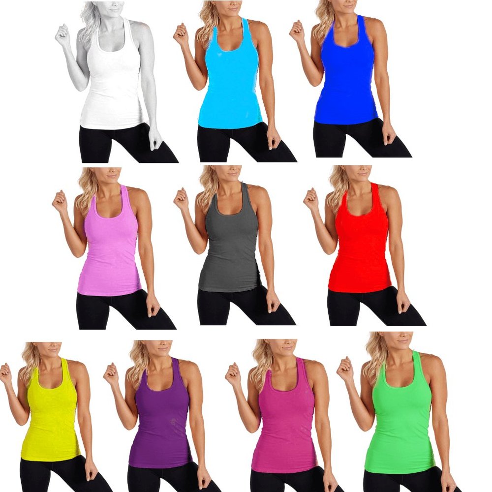 6 Pack Women's Solid Smooth Assorted Tank Tops Small-XL